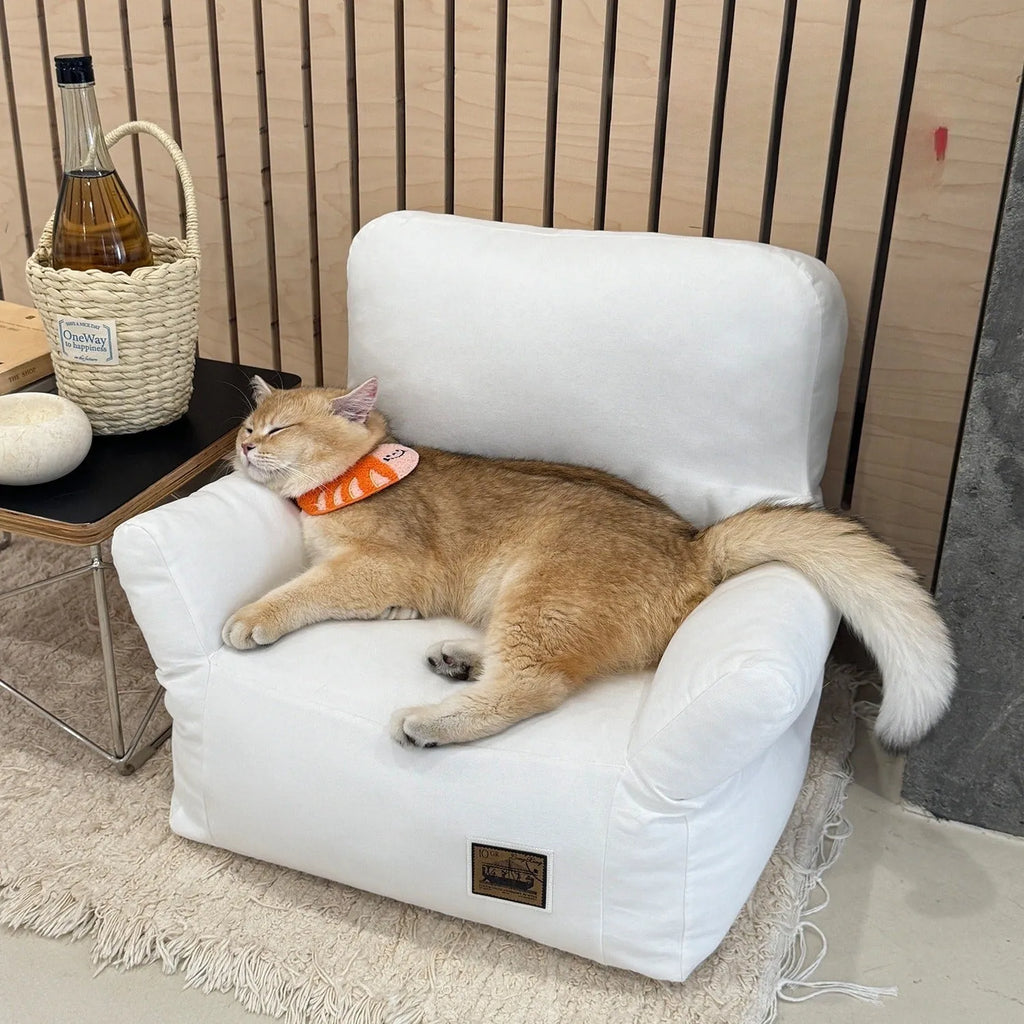 Pet children's small sofa bed with removable washable cover in white colour for cats