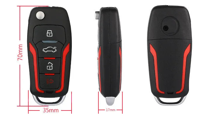 Red and frosted black one-way car alarm system with two remote controls for 3000 metre vehicle security