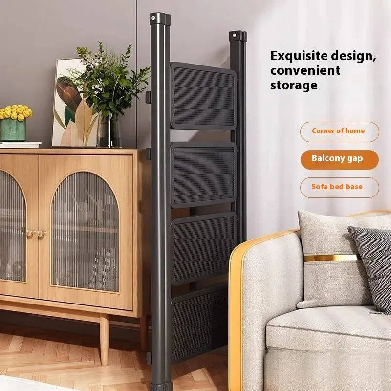 Household folding telescopic ladder lightweight alloy four-step black colour