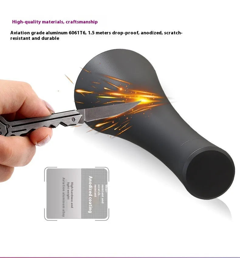 Black aluminium UV flashlight for detecting pet urine stains and insects on carpet.