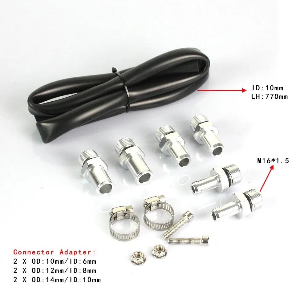 Car modification aluminium alloy engine oil breather pot in red, blue, black, and silver colours.