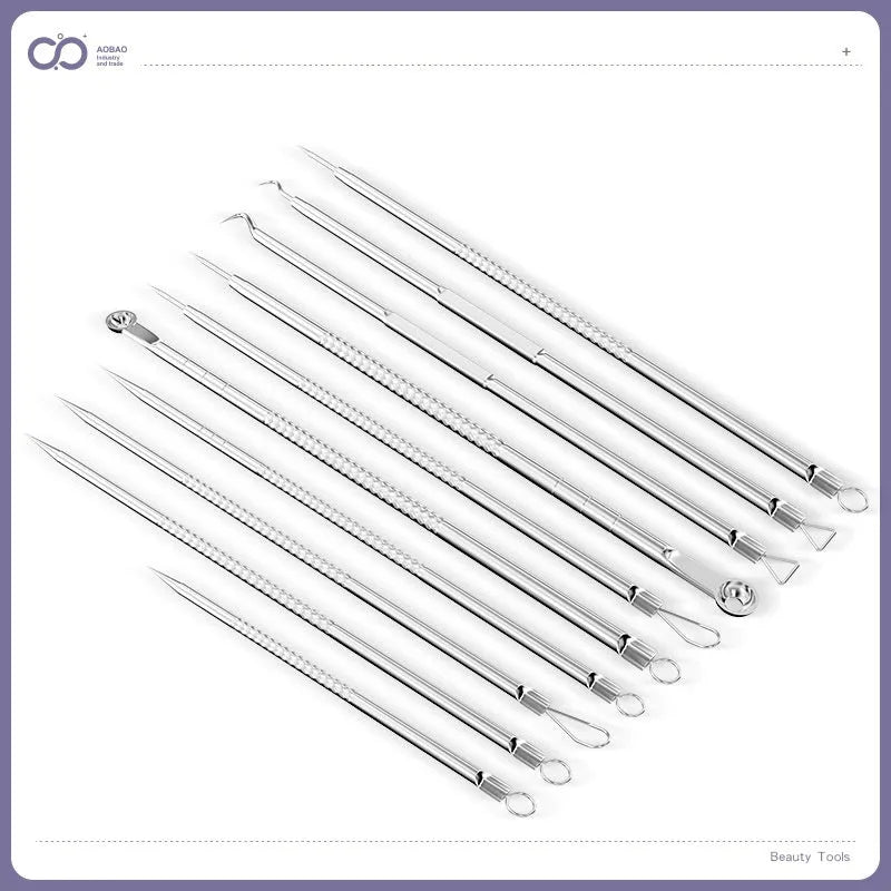 4-piece silver metal acne needle set with ultra-fine pointed tips for skin care