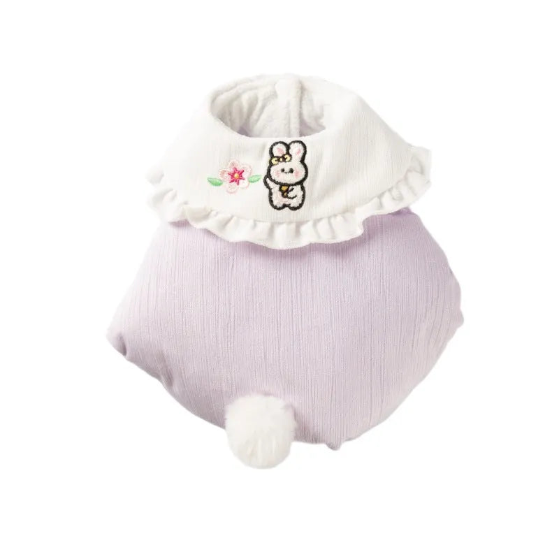 Bunny embroidered cotton-padded pet coat for small dogs and cats in purple or yellow, sizes XS to XL