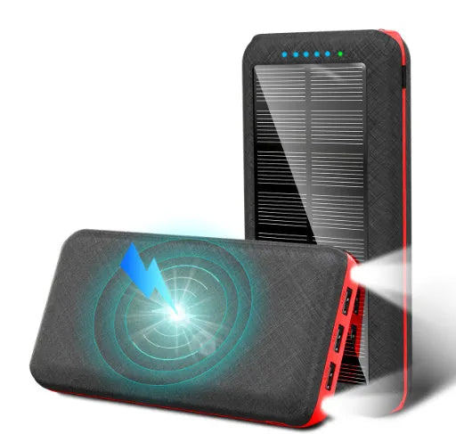 Black wireless charging power bank with three USB ports for iPhone Samsung and Xiaomi phones