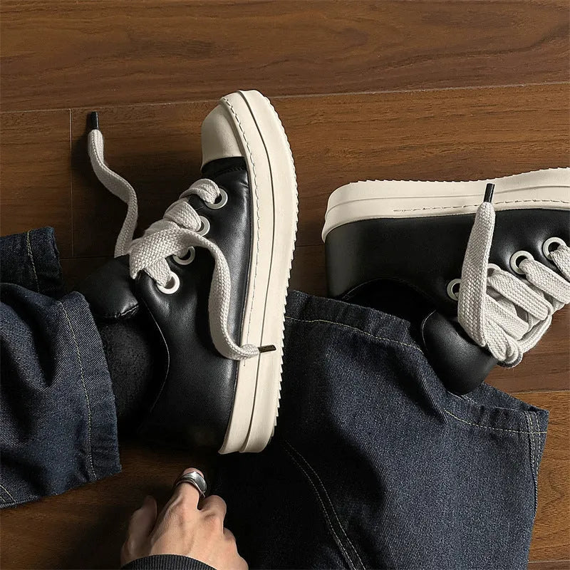 Men's black leather slip-on casual shoes with rubber sole and round toe