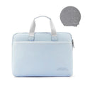 Beige PU leather laptop bag for MacBook Pro with zipper closure and soft handle
