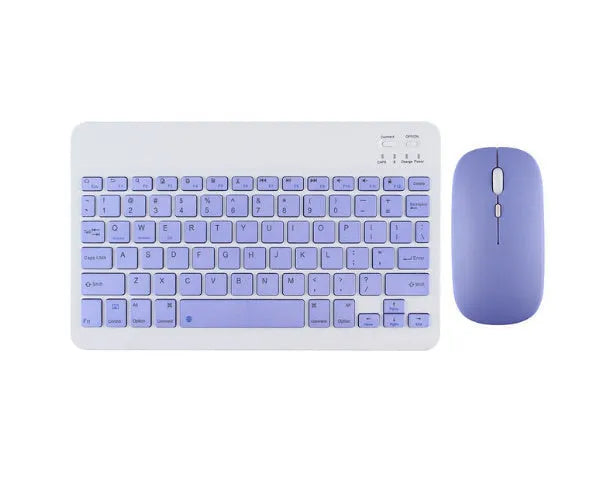 Bluetooth keyboard and rechargeable mouse set for tablet in elegant white on a desk