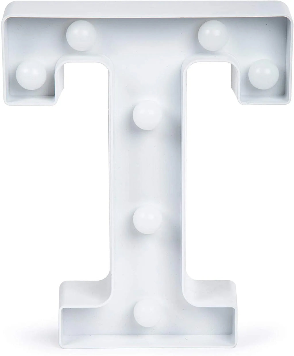 White plastic LED marquee sign letter lamp, 22 cm high, with warm white glow and battery compartment