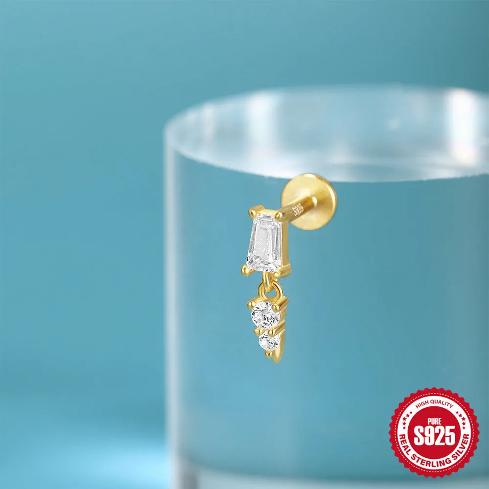 Sterling silver ear stud with gold plated finish and decorative inlaid tassel design