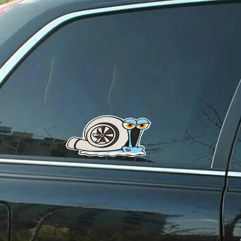 Colourful cartoon snail reflective car sticker measuring 12 by 8 centimetres