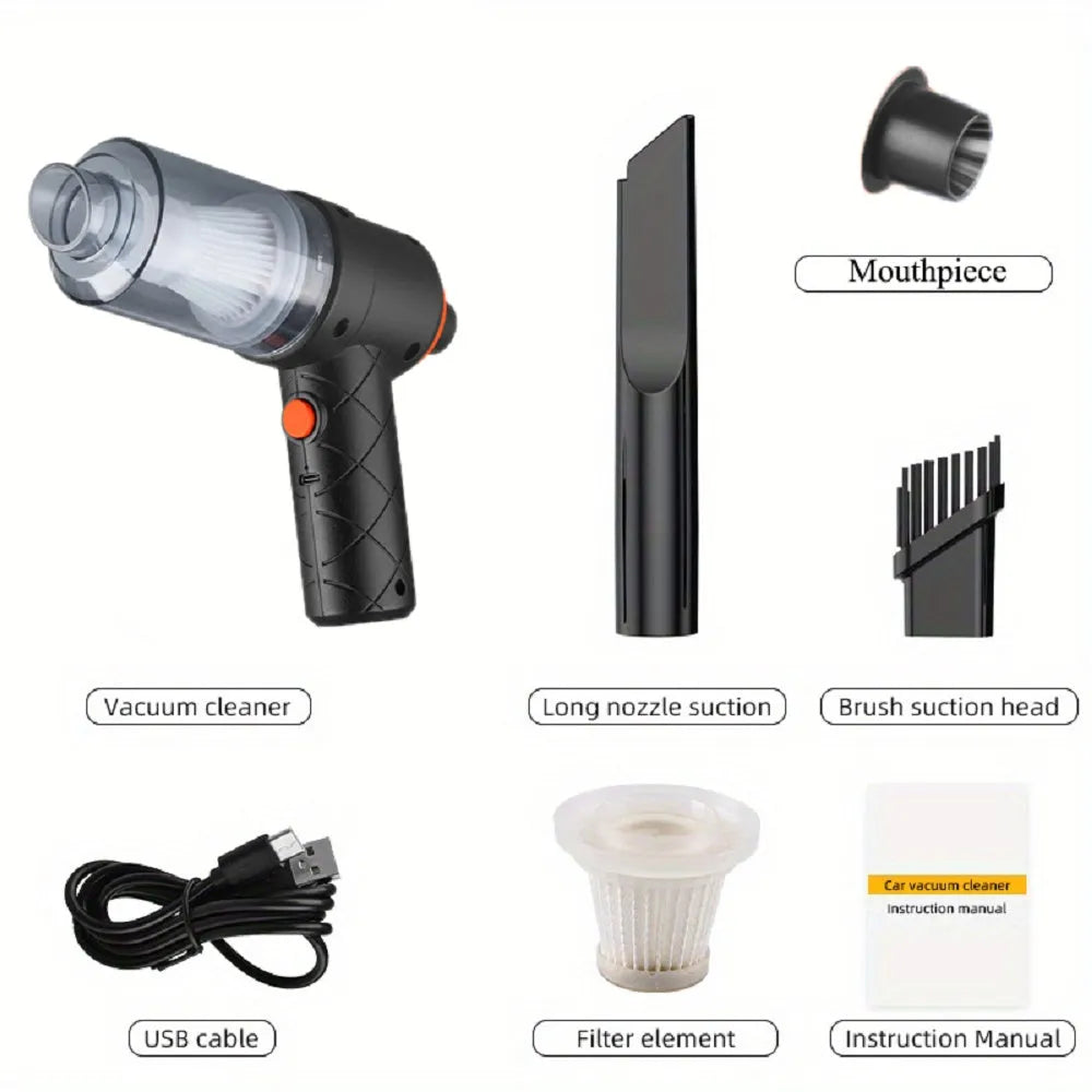 Mini car vacuum cleaner black wireless strong suction appliance for auto interior and home use