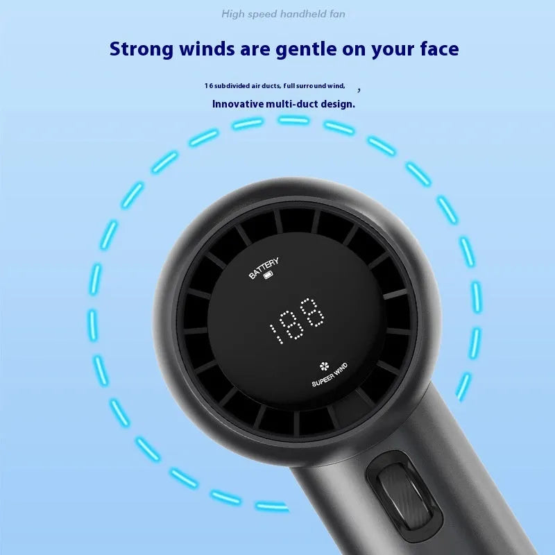Handheld fan in Diamond White with Turbo function and lithium battery, portable design