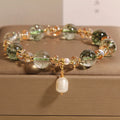 Women's green phantom quartz crystal bracelet with champagne accents in Japanese Korean style
