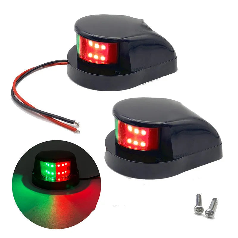 12LED marine navigation light in black housing with red and green LEDs, 26x10mm size for yachts and boats