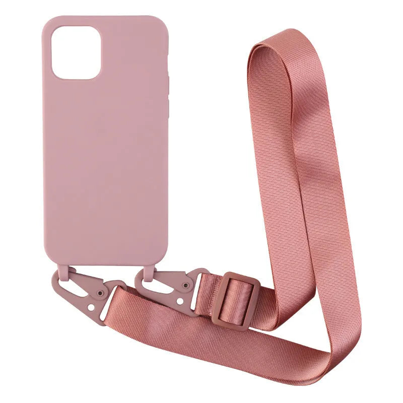 Buckle ribbon lanyard TPU phone case for Samsung models in black with ribbon attachment