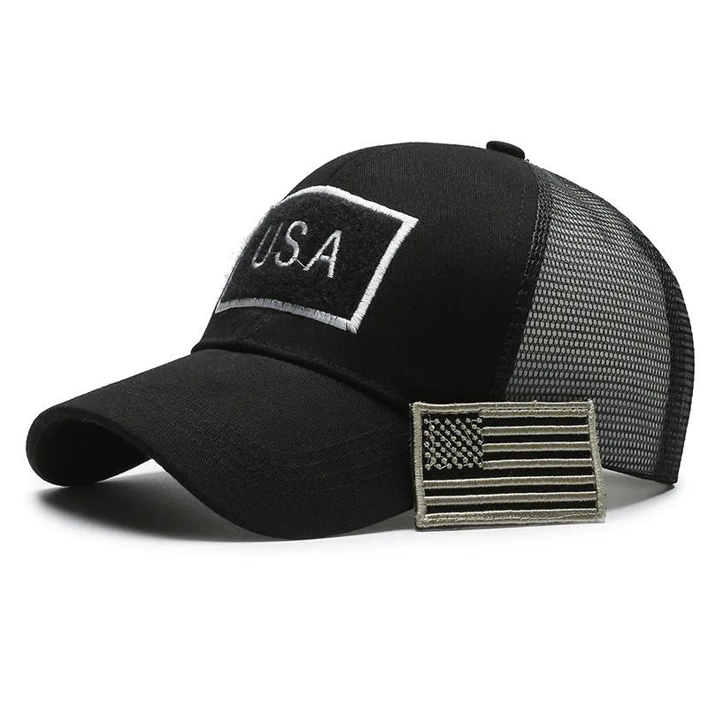 Tactical camouflage baseball cap with adjustable velcro strap and cotton dome crown
