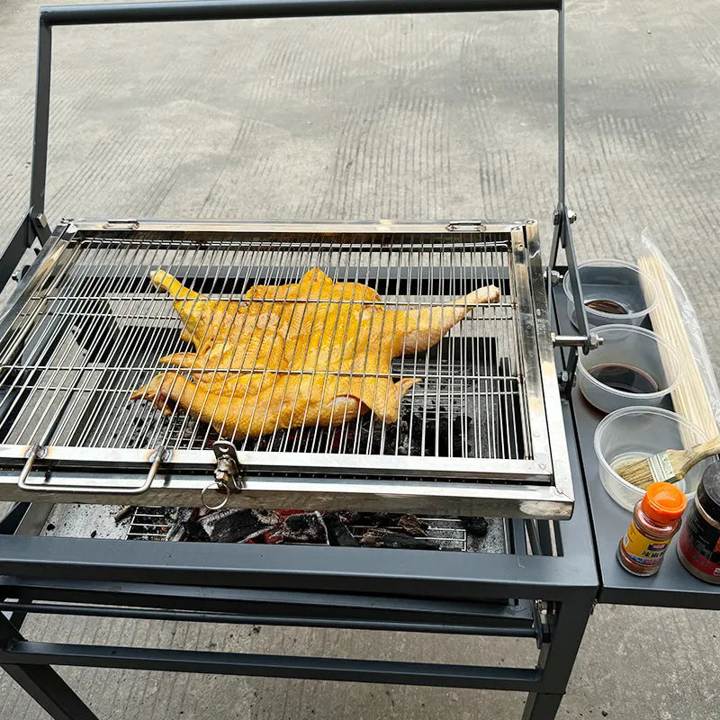Flip BBQ large oven charcoal grill shown in a folded or detached state for portable storage.