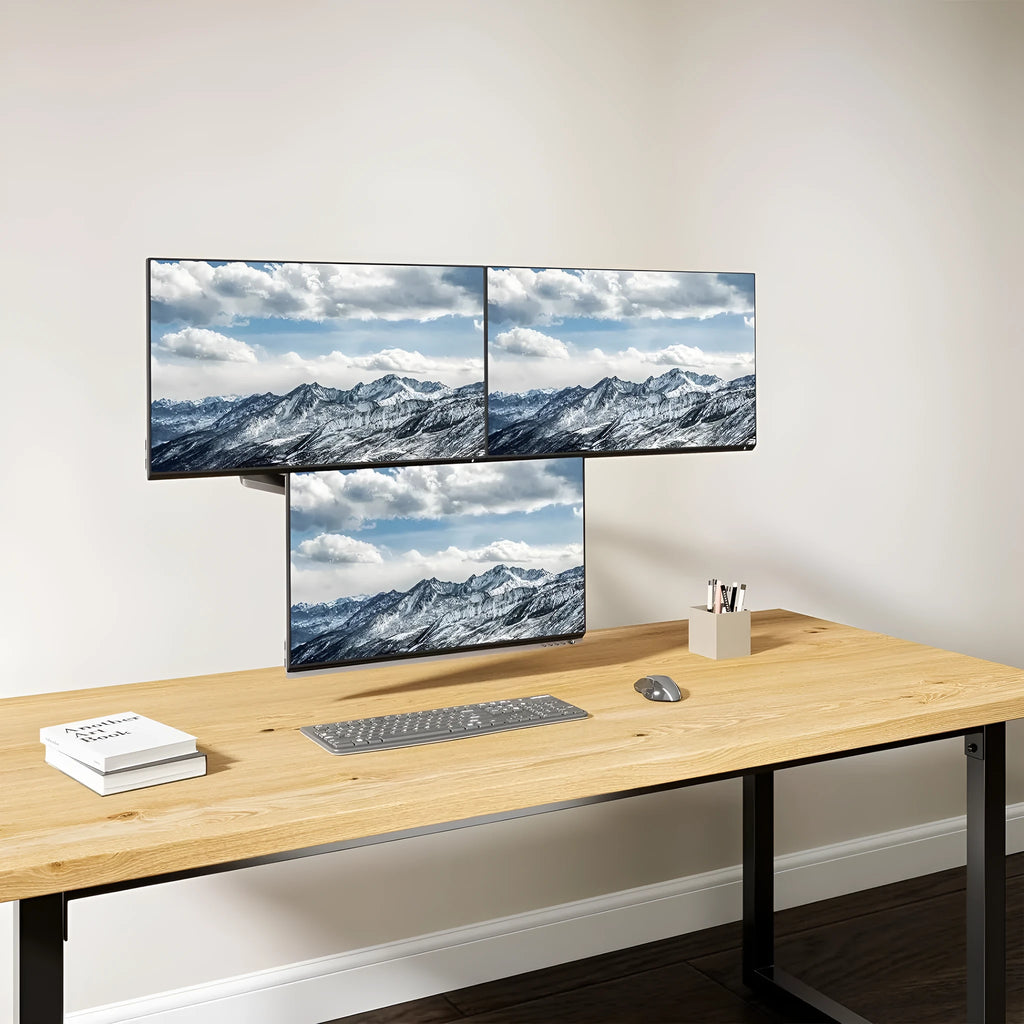Black three-arm gas spring monitor holder for 13-27 inch computer screens