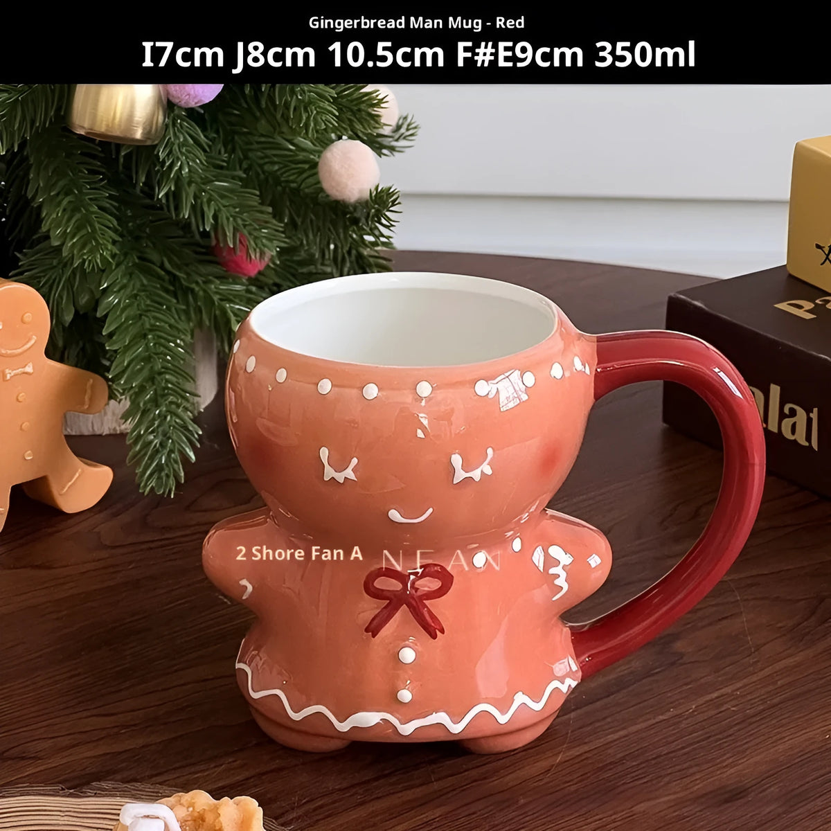 Christmas gingerbread man ceramic mug 320ml with red or green handle and round single-layer body