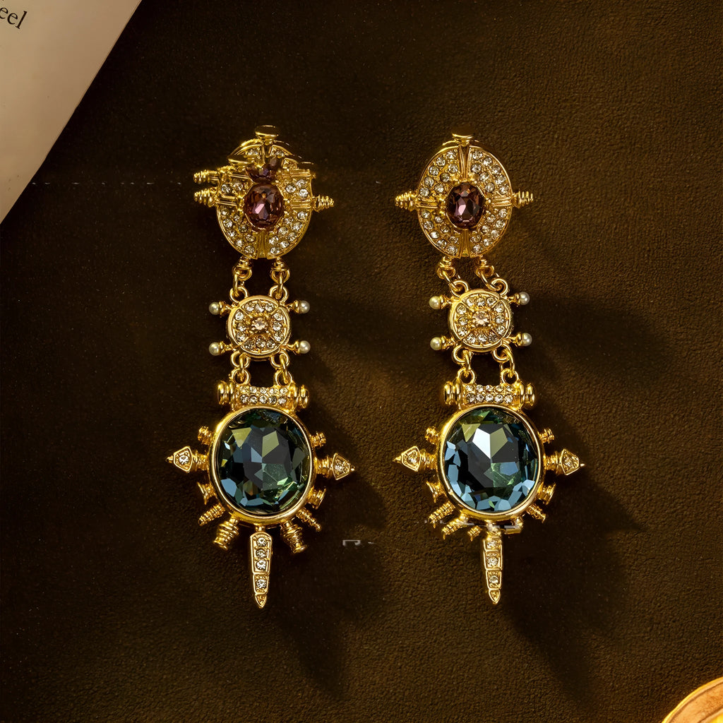Gold retro geometric stud earrings with round shape and court style design
