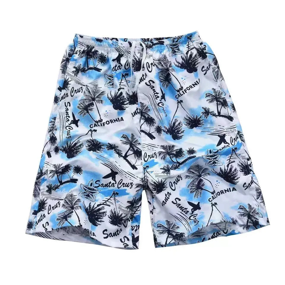 Men's floral print five-point swimming trunks in polyester fabric