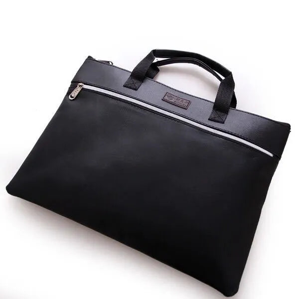 Black pu leather zipper portable briefcase document bag with large capacity