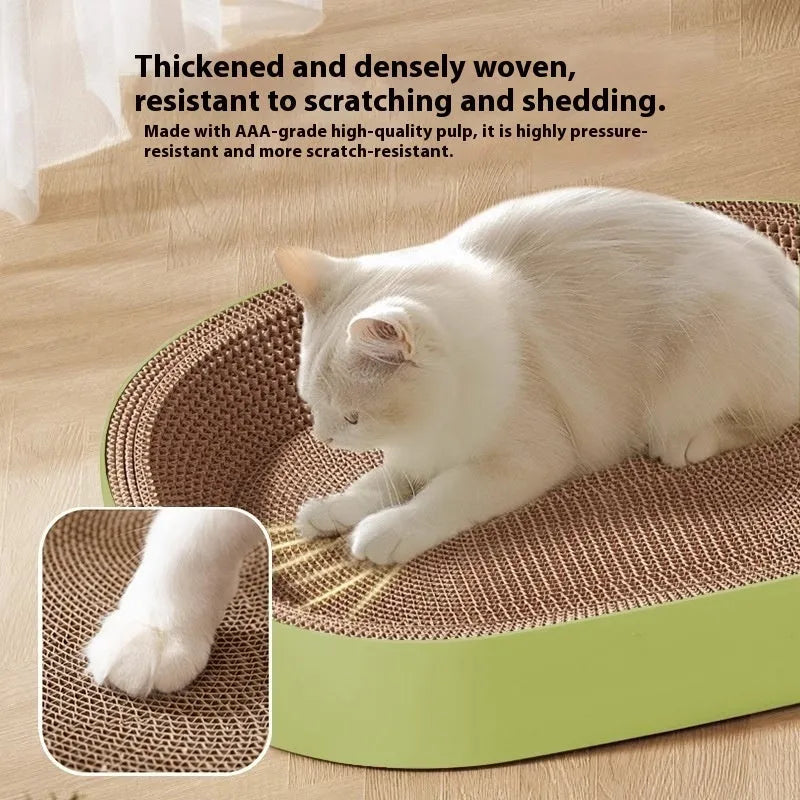 Green oval corrugated paper cat scratch board nest measuring 55 cm in diameter