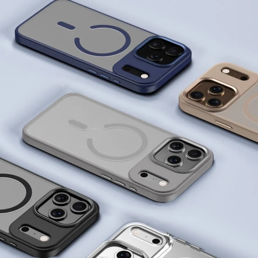 Transparent magnetic protective case for iPhone 17 Pro Max with frosted matte finish