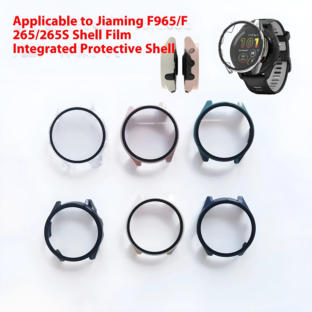 Hard PC tempered film protective shell for Garmin Forerunner 965 265 265S watch, 46mm, black colour