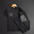 Men's anti-wrinkle houndstooth jacquard slim-fit short sleeve suit set in gray suit colour