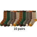 Women's mid-calf pure cotton double-knit retro ripple socks in mixed colours, autumn stack socks