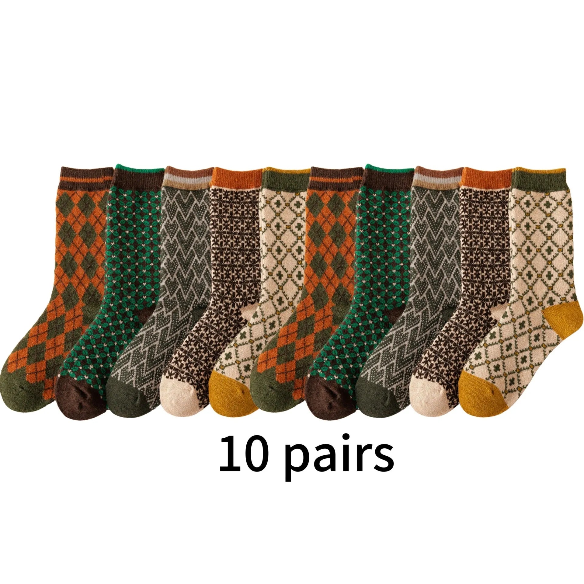 Women's mid-calf pure cotton double-knit retro ripple socks in mixed colours, autumn stack socks