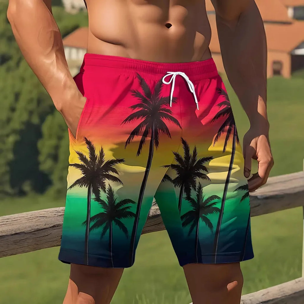 Men's micro-elastic quick-drying swimming trunks in various colours displayed flat