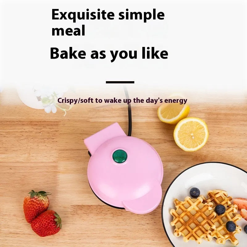 Mini waffle machine in white, 16.5cm tall, with electric heating tube and UK plug, on a countertop