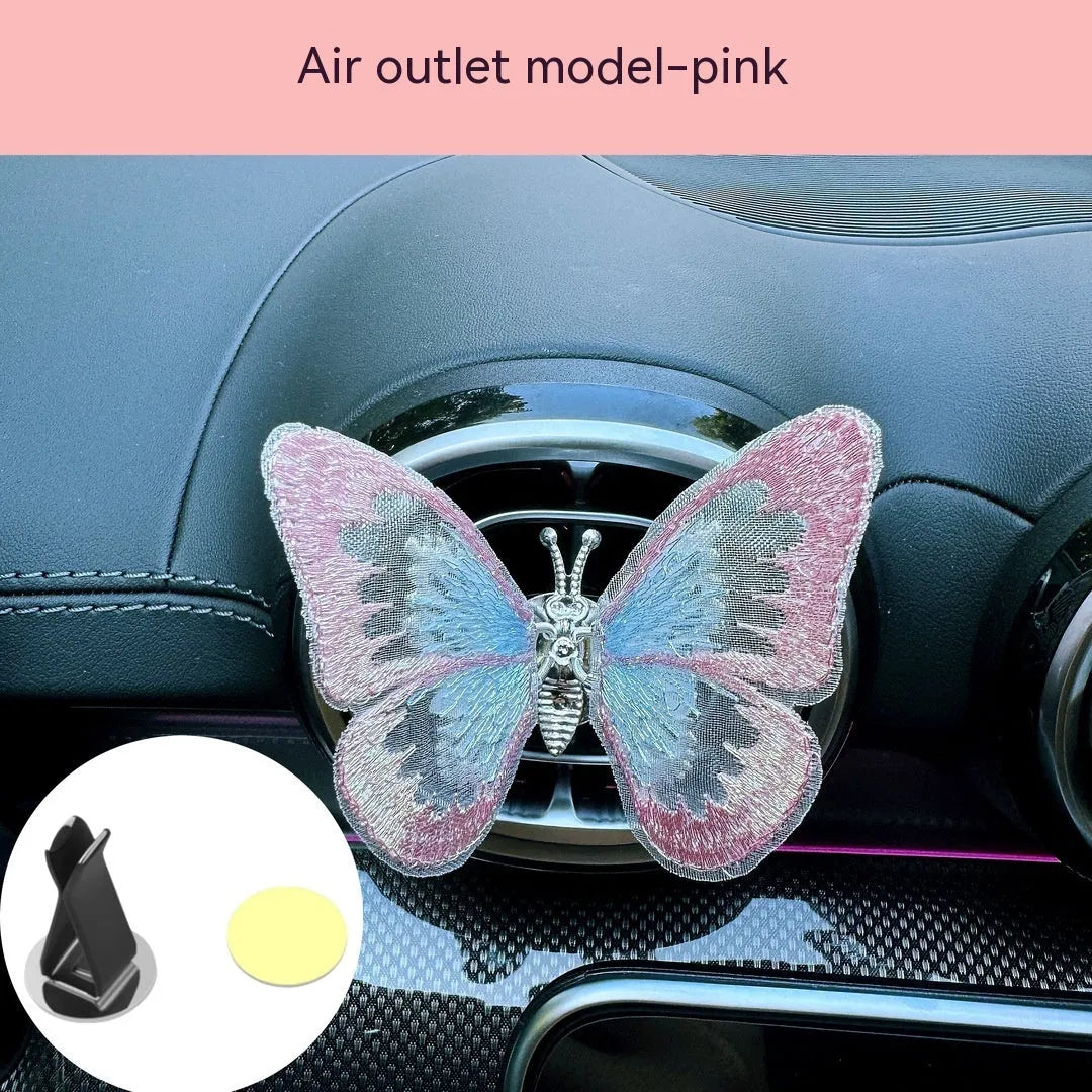 Embroidered butterfly fabric decoration for car air vent or dashboard in multiple colour options