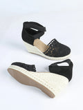 Women's apricot canvas wedge sandals with round toe Roman style design