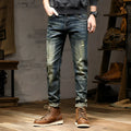 Men's skinny fit jeans in retro colour with stretch cotton denim fabric and zip fly