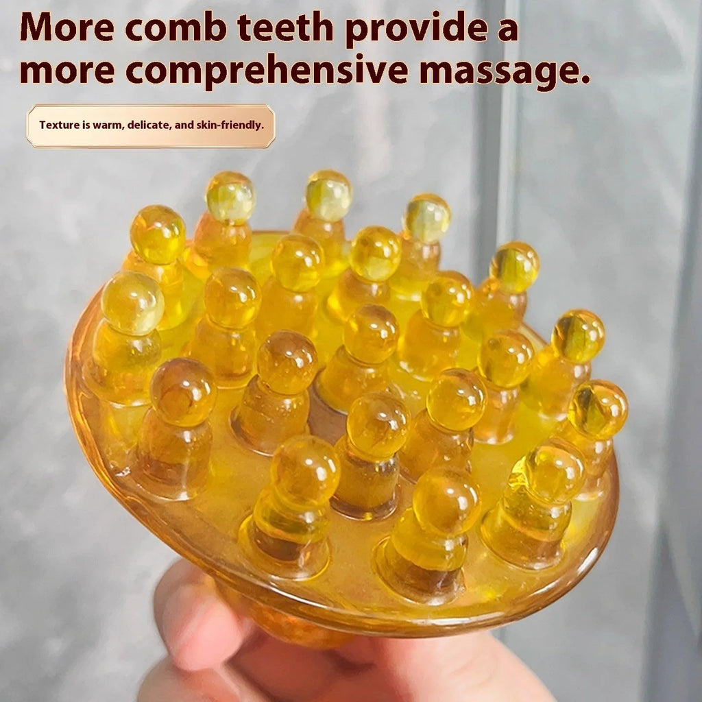 Brown and yellow 21-tooth disc massage comb for head meridian pressure point massage