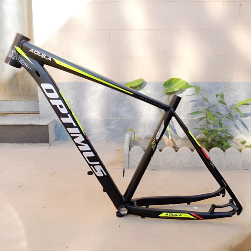 Black-green 29-inch aluminium mountain bike frame with innerline cable routing and disc brake mounts.