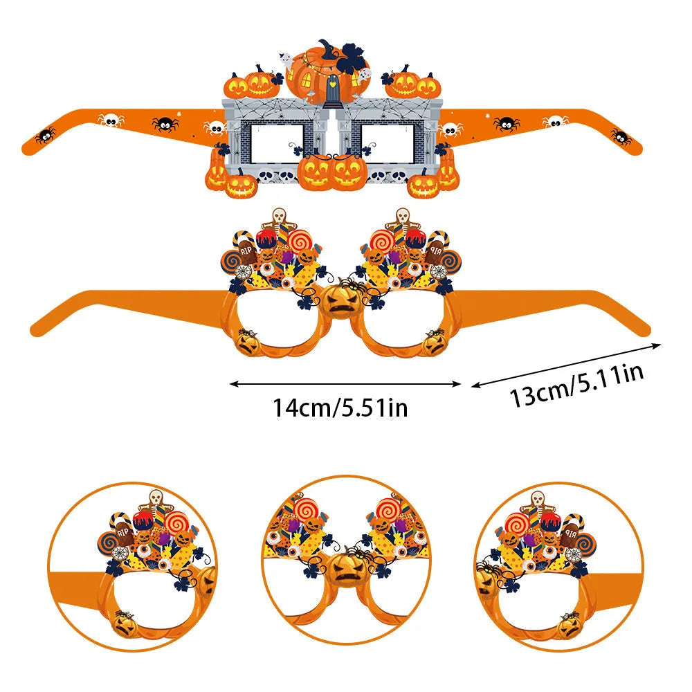 Halloween paper glasses in three styles, used as scene decoration and photo props