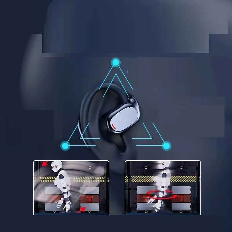 Black and white wireless Bluetooth stereo earphones with a charging case on a table