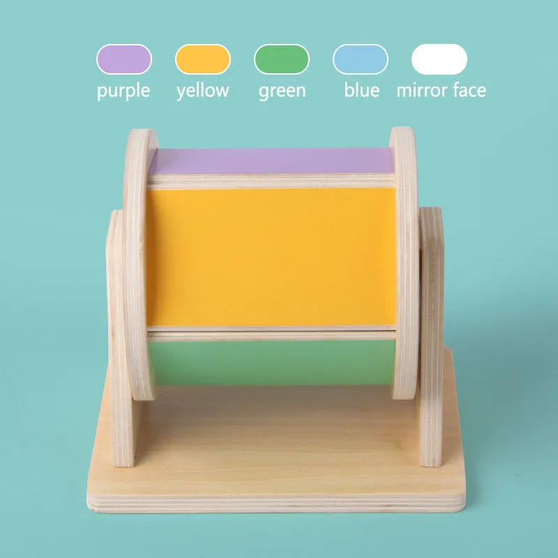 Wooden five-sided textile drum for infants aged 0-3 years, 17.5 x 15 x 12.5 cm, 042 colourway