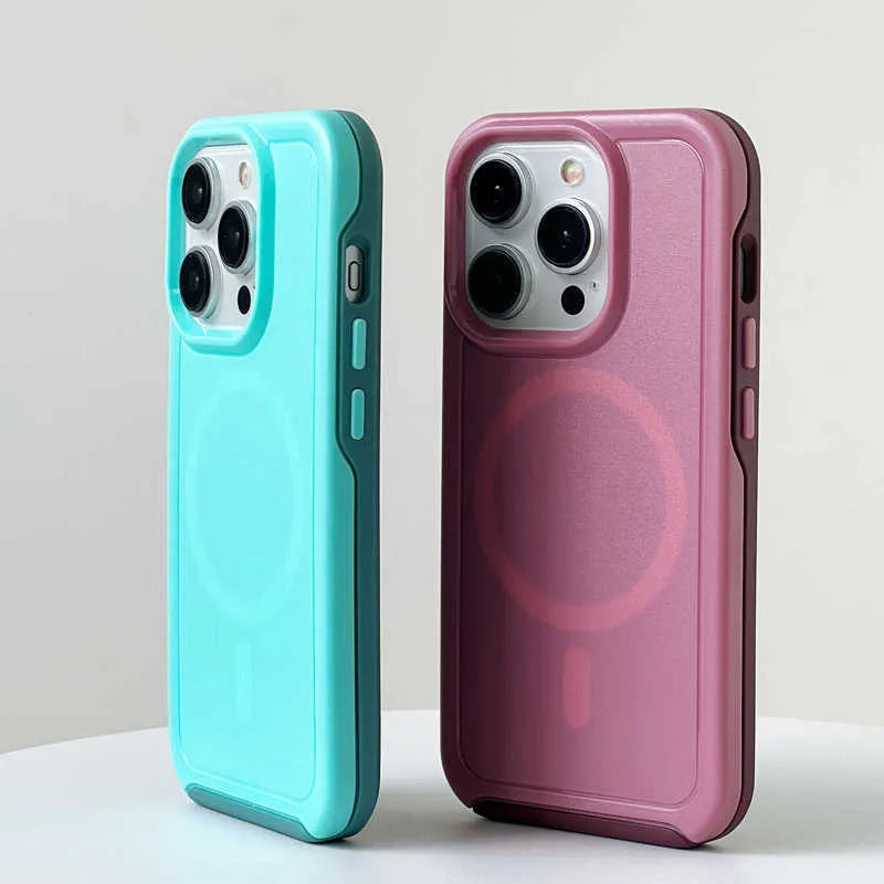 Magnetic matte silicone phone case for iPhone in fluorescent green with anti-fall protection