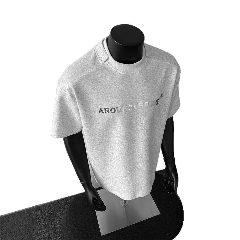 Men's cotton short sleeve T-shirt with printed letter pattern in loose fit pullover style