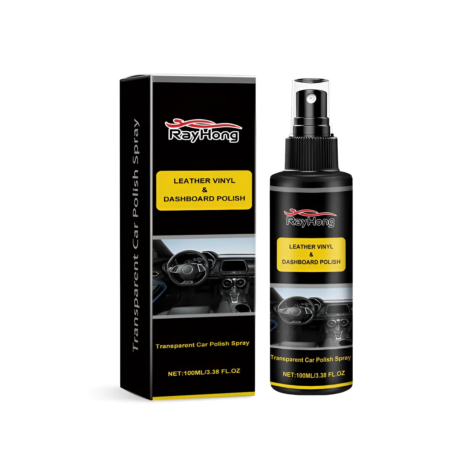 3.7cm by 14cm bottle of car polishing spray for paint maintenance in a box.