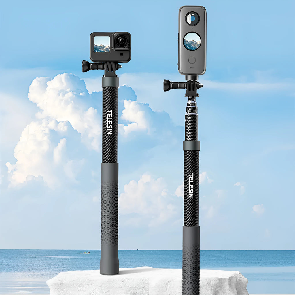 120cm carbon fibre selfie stick for GoPro12 and Insta360 with aluminium alloy and silica gel