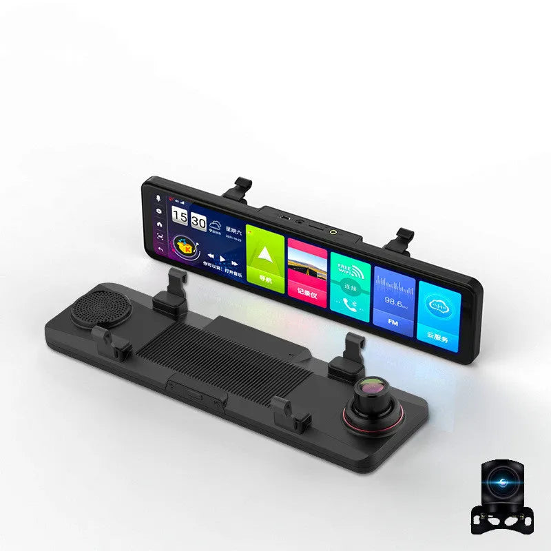 Black rearview mirror dash cam tachograph with wide-angle lens for front and rear recording