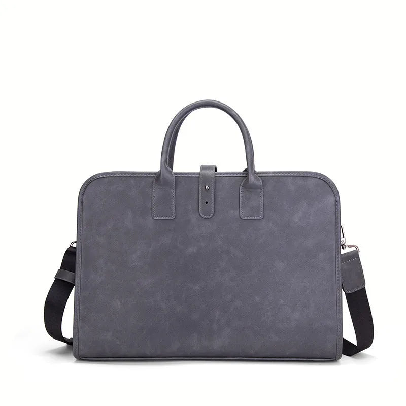 Men's dark gray waterproof PU business briefcase with rivet details, 41 cm wide, 30 cm high, 9 cm thick