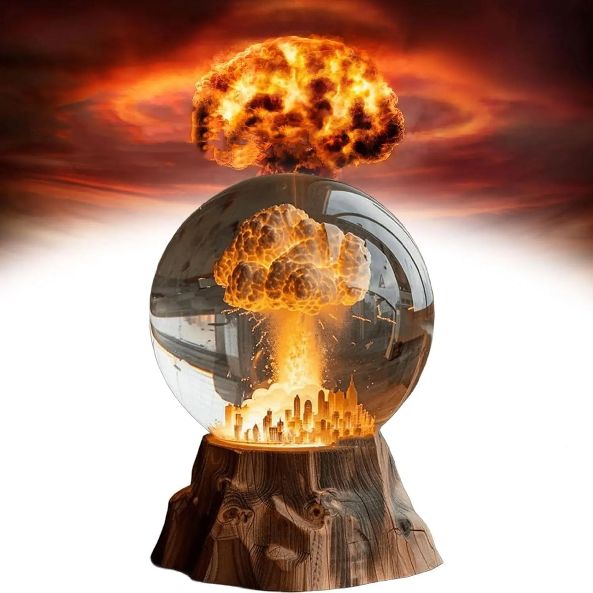 Atomic bomb explosion lamp with 3D mushroom cloud shape, 15 x 8cm hand-painted resin LED night light on a desk