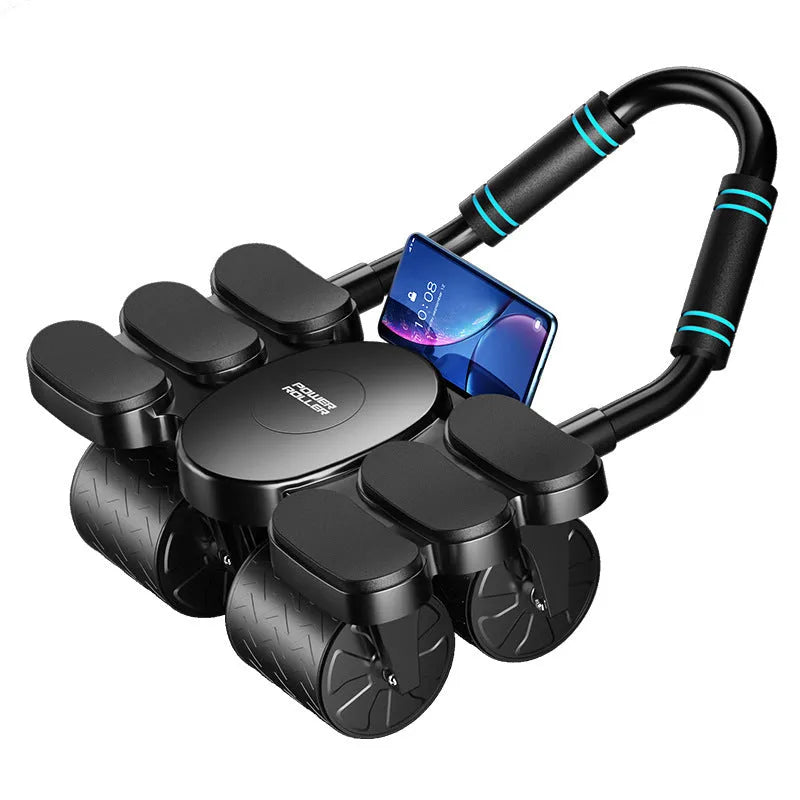 Four-wheel metal abdominal wheel with automatic rebound in black or starry blue for home fitness training